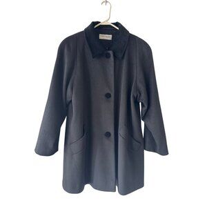 Old Money Luxury Forecaster Women's Black Wool Blend Coat Velvet Collar Size 10
